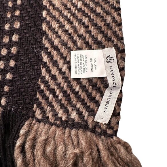 Manos Del Uruguay Scarf Shawl Merino Wool Fringe Handspun Vintage Stripped Black - Picture 2 of 13